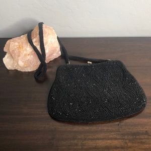 Black Seed Beaded Vintage Purse